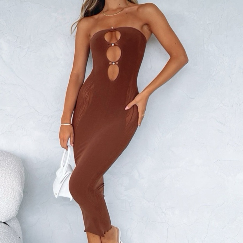 White Fox Brown Strapless Dress